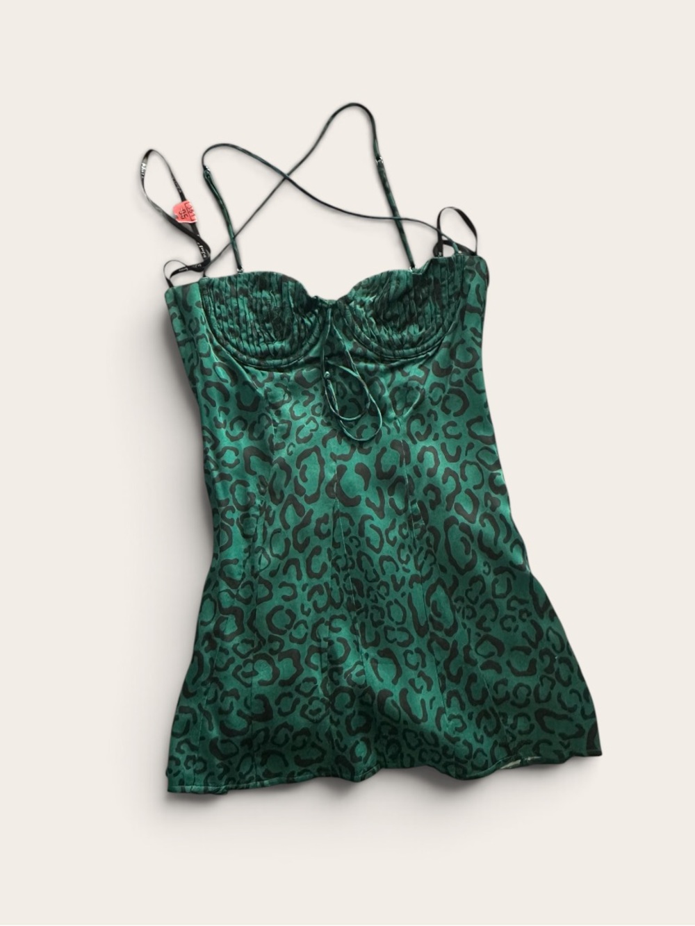 For Love And Lemons Emerald Green Satin Leopard Bustier Mini